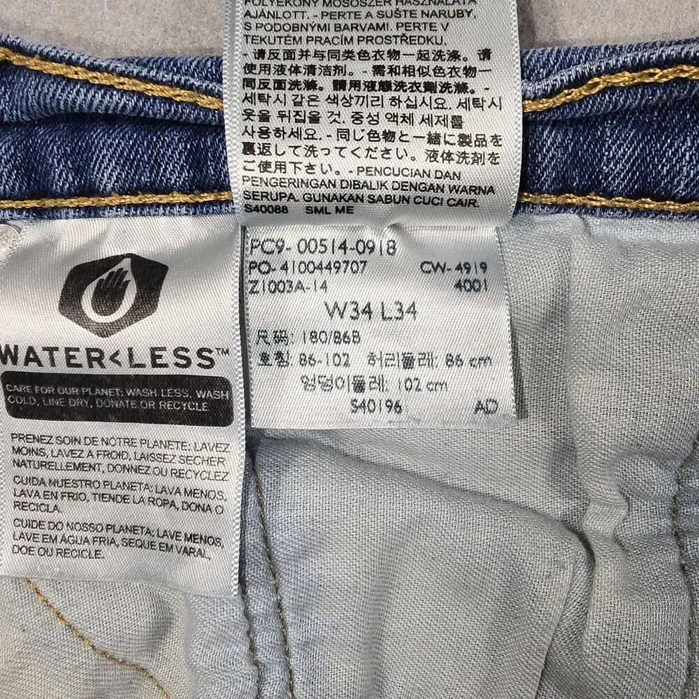 Levi's Men 34x34 Blue Jeans 514 Straight Fit Distressed Denim